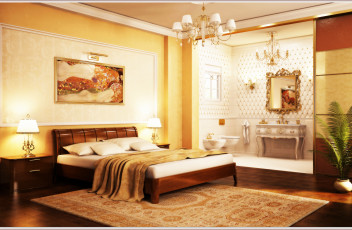 Bedroom with bathroom in a classic style